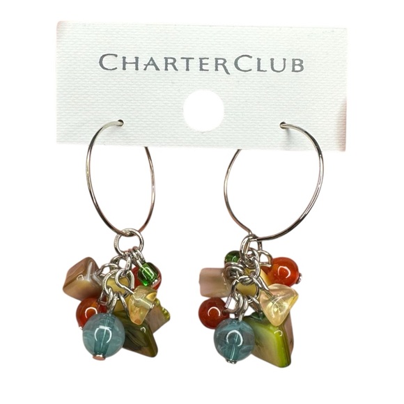 J11. CHARTER CLUB - Macy’s Silver Hoops with Colorful Beaded Earrings NEW - Picture 1 of 2